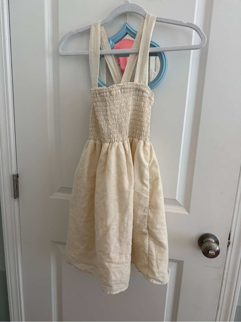 American Eagle Outfitters Cream Smocked mini dress